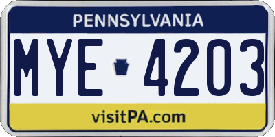 PA license plate MYE4203