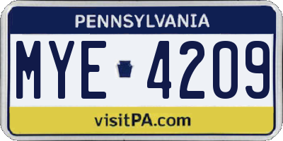 PA license plate MYE4209