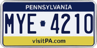 PA license plate MYE4210