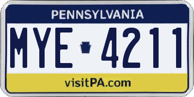 PA license plate MYE4211