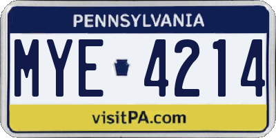PA license plate MYE4214