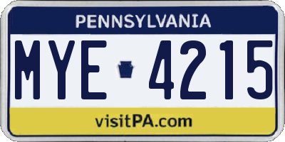 PA license plate MYE4215