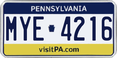 PA license plate MYE4216