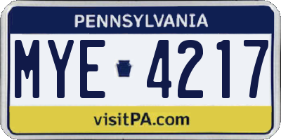 PA license plate MYE4217