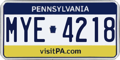 PA license plate MYE4218