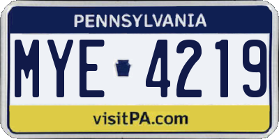 PA license plate MYE4219
