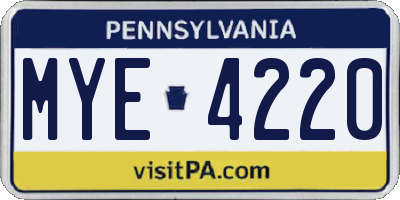 PA license plate MYE4220