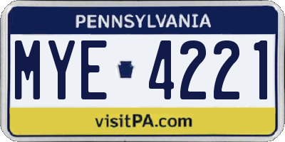 PA license plate MYE4221