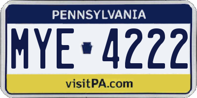 PA license plate MYE4222