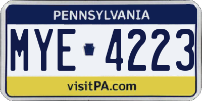 PA license plate MYE4223