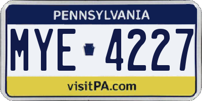 PA license plate MYE4227
