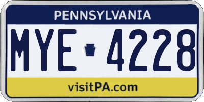 PA license plate MYE4228