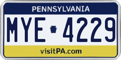 PA license plate MYE4229