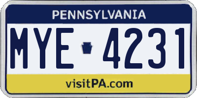 PA license plate MYE4231