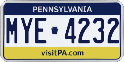 PA license plate MYE4232