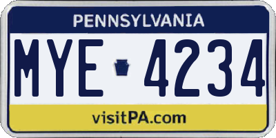 PA license plate MYE4234