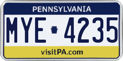 PA license plate MYE4235