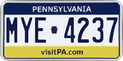 PA license plate MYE4237