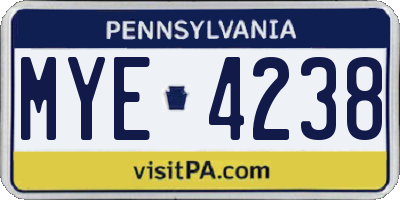 PA license plate MYE4238