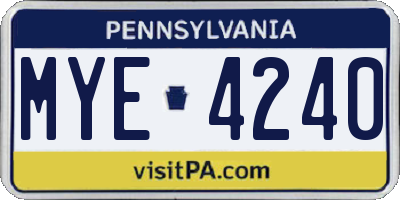PA license plate MYE4240