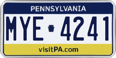 PA license plate MYE4241