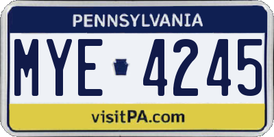PA license plate MYE4245