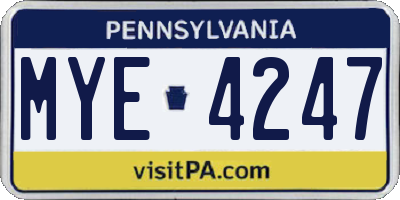 PA license plate MYE4247