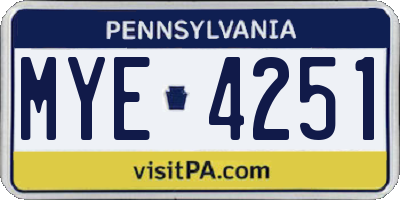 PA license plate MYE4251