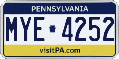 PA license plate MYE4252