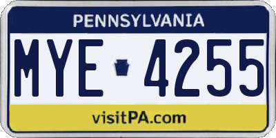PA license plate MYE4255