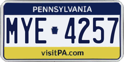 PA license plate MYE4257