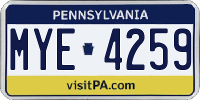 PA license plate MYE4259