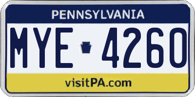 PA license plate MYE4260