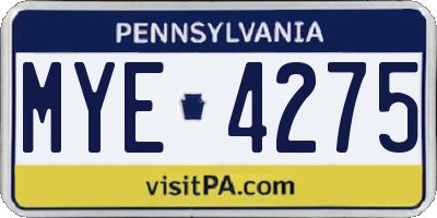PA license plate MYE4275