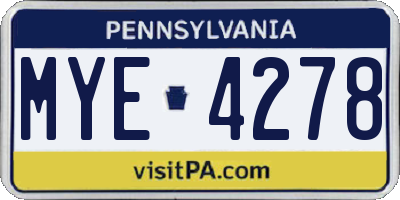 PA license plate MYE4278