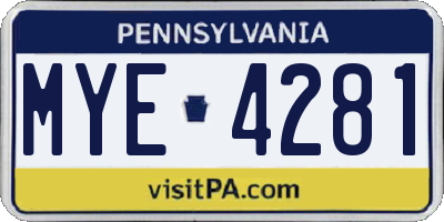 PA license plate MYE4281