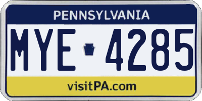 PA license plate MYE4285