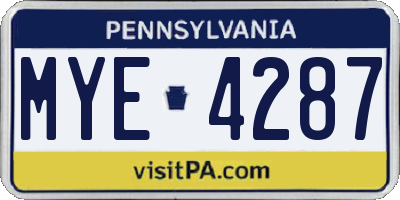 PA license plate MYE4287
