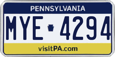 PA license plate MYE4294