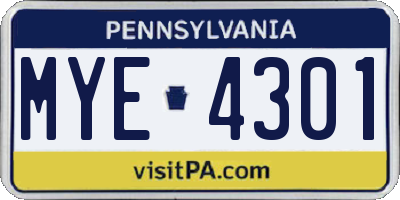 PA license plate MYE4301
