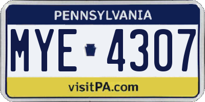 PA license plate MYE4307
