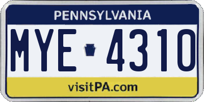 PA license plate MYE4310