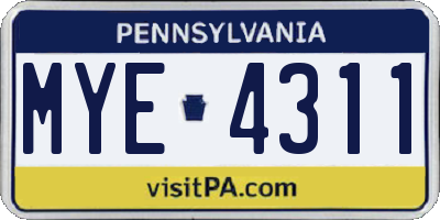 PA license plate MYE4311