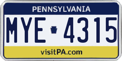 PA license plate MYE4315