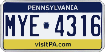 PA license plate MYE4316