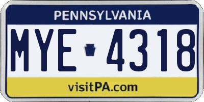 PA license plate MYE4318