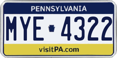 PA license plate MYE4322