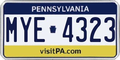 PA license plate MYE4323