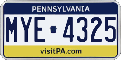 PA license plate MYE4325