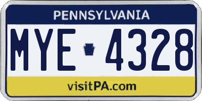 PA license plate MYE4328